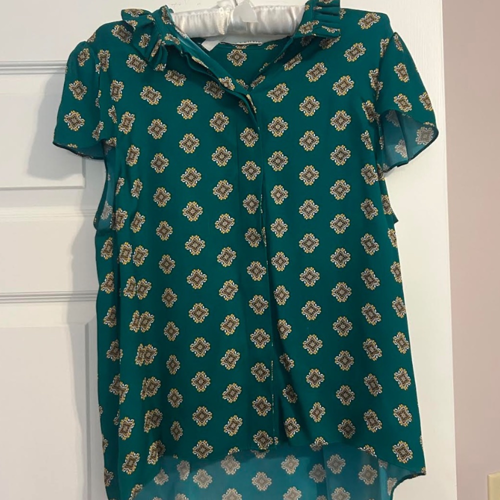 Alice and Olivia Green Short Sleeve Teal Blouse, size medium